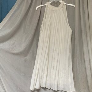 Pleated Halter Mini Dress in White
